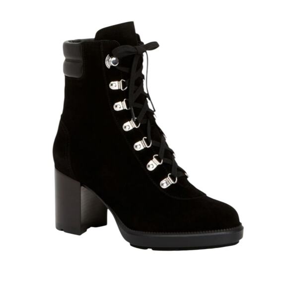 Aquatalia Iriana Block-Heel Suede Hiking Black Boots – Sz 8.5 - Picture 1 of 8